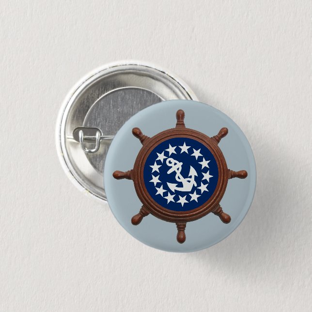 Ship's Wheel, Yacht Flag Pinback Button (Front & Back)