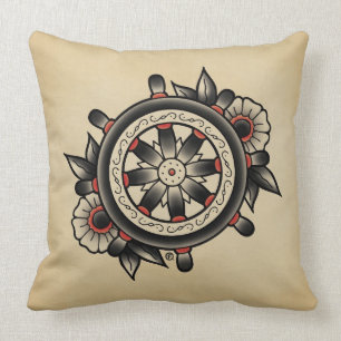 Shipwheel Tattoo Flash Throw Pillow