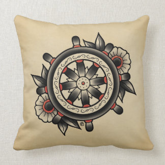 Shipwheel Tattoo Flash Throw Pillow