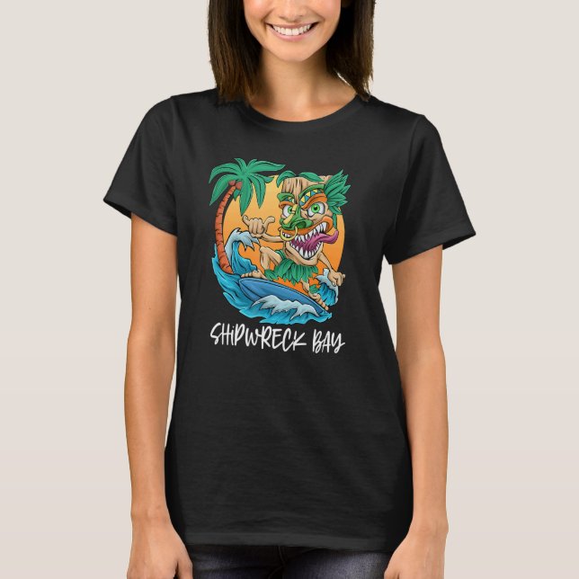 Shipwreck Bay New Zealand Palm Tree Surfing Beach  T-Shirt (Front)