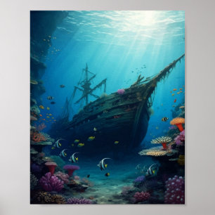 Shipwreck hidden in the reef poster