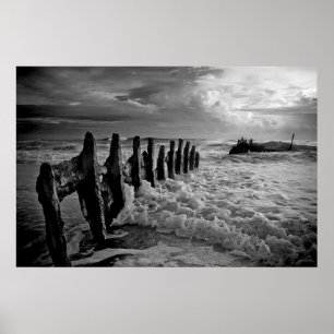 Shipwreck in Dramatic Ocean Froth Poster