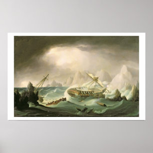 Shipwreck off a Rocky Coast (oil on canvas) Poster