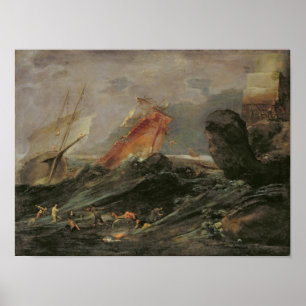 Shipwreck on a Rocky Shore, c.1645-50 Poster