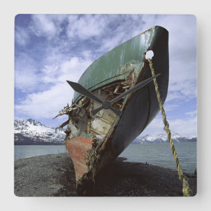 Shipwreck On Shore Square Wall Clock