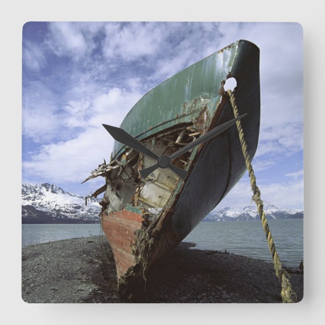 Shipwreck On Shore Square Wall Clock (Front)