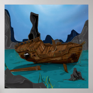 Shipwreck underwater poster