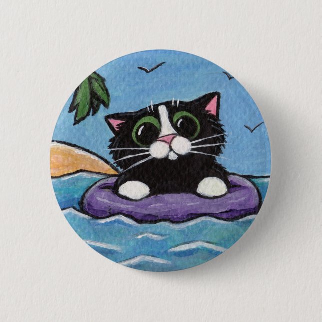 Shipwrecked Cat - Cat Art Button (Front)