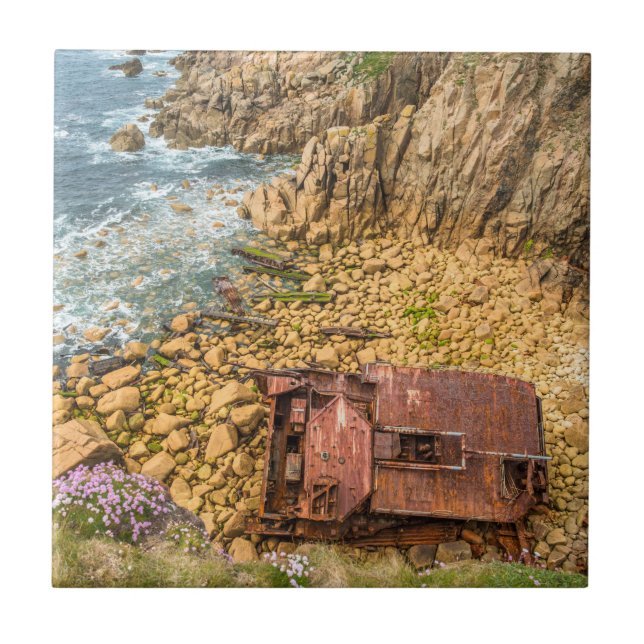 shipwrecked ship RMS Mulheim Lands End Cornwall Tile (Front)