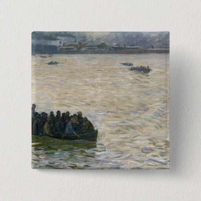 Shipyard Workers Returning Home on the Elbe 15 Cm Square Badge (Front)