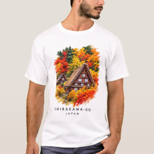 Shirakawa-go Japan Autumn Watercolor Landscape T-Shirt