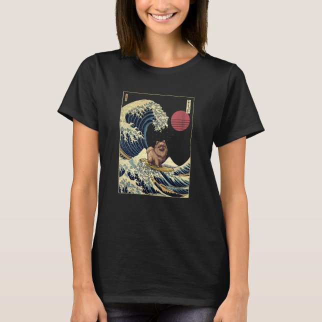 Shiranian Japanese Kanagawa Wave  Surf Dog T-Shirt (Front)