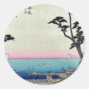 Shirasuka by Ando, Hiroshige Ukiyoe Classic Round Sticker