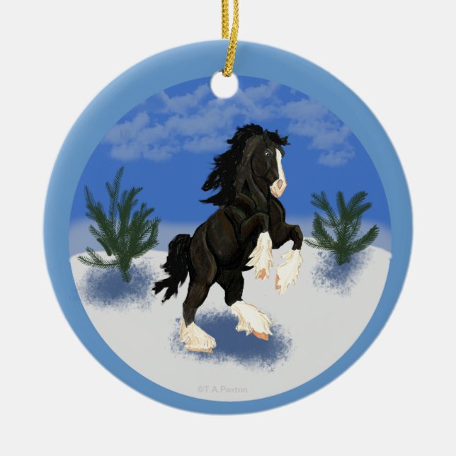 Shire Horse in Winter Round Christmas Ornament (Front)