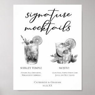 Shirley Temple Mojito Black White Mocktails Poster