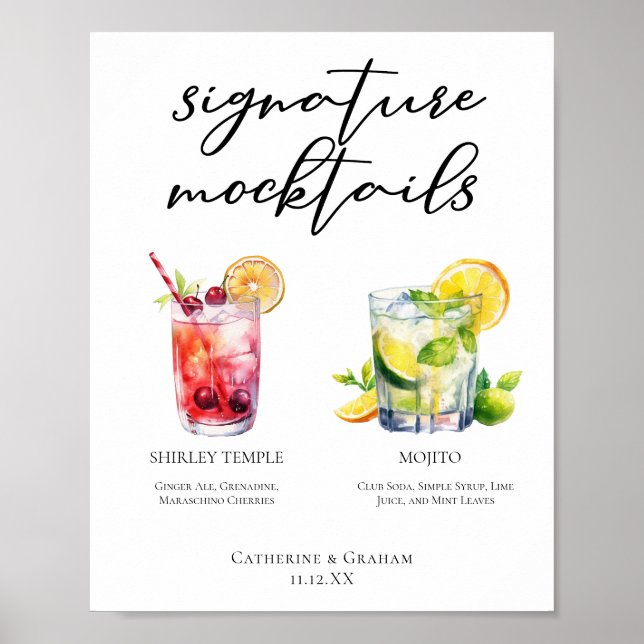 Shirley Temple Mojito Signature Mocktails Menu Poster (Front)