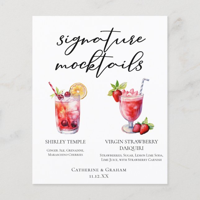 Shirley Temple Strawberry Daiquiri Mocktails Menu (Front)