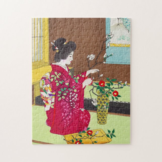 Shiro Kasamatsu Ikebana flowers lady maiko art Jigsaw Puzzle (Vertical)