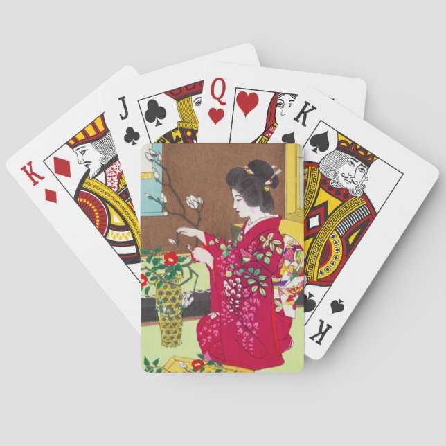 Shiro Kasamatsu Ikebana flowers lady maiko art Playing Cards (Back)