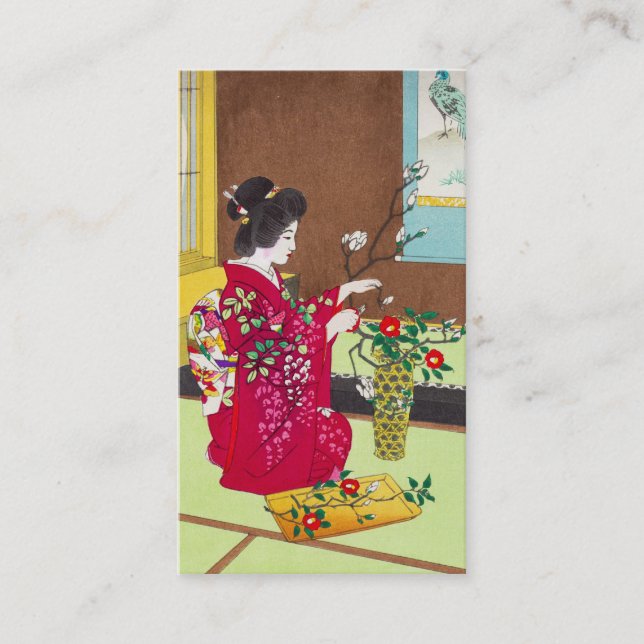 Shiro Kasamatsu Ikebana japan flowers lady scene Business Card (Front)