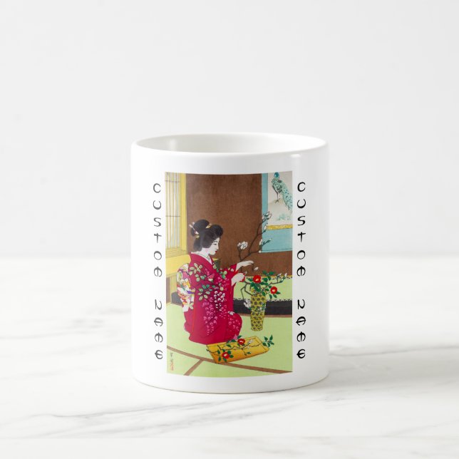 Shiro Kasamatsu Ikebana japan flowers lady scene Coffee Mug (Center)
