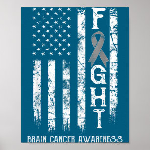 Shirt Brain Cancer Warrior Us Flag Poster