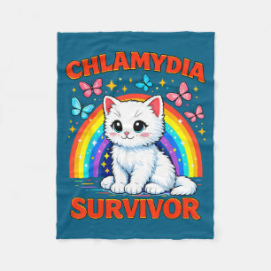 Shirt Chlamydia Survivor Sarcastic White Kitten Fleece Blanket