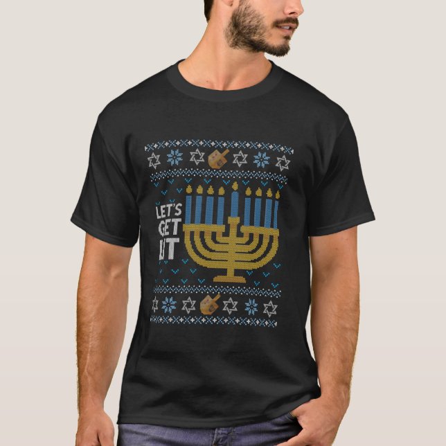 SHIRT Funny Hanukkah Sweater Let s Get Lit (Front)