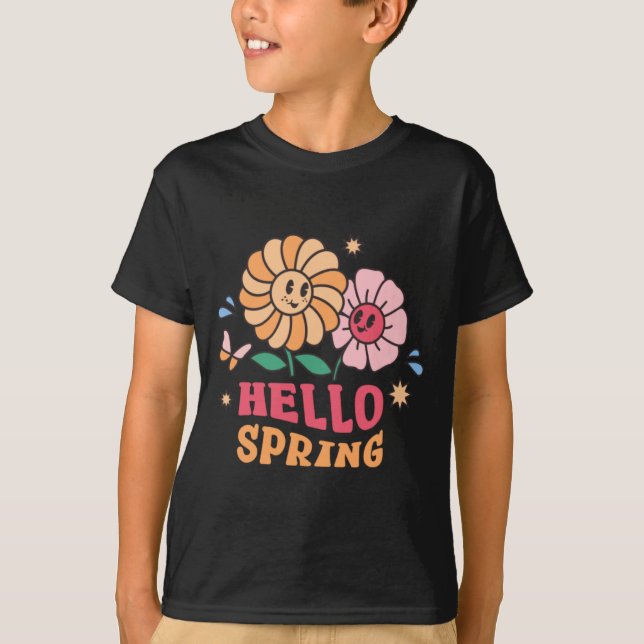Shirt Hello Spring Flowers Sunshine Easter (Front)