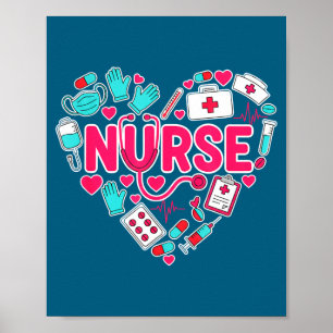Shirt Nurse Heart Stethoscope Medical Icons Poster