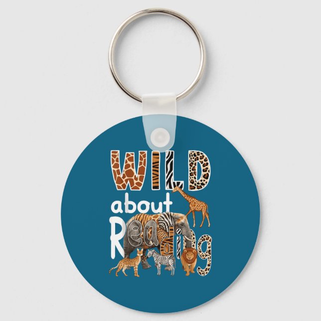 Shirt Zoo Animals Wild About Reading Key Ring (Front)