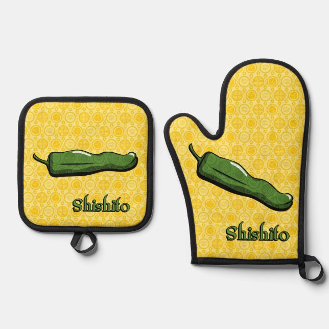 Shishito Chilli Pepper Oven Mitt & Pot Holder Set (Front)