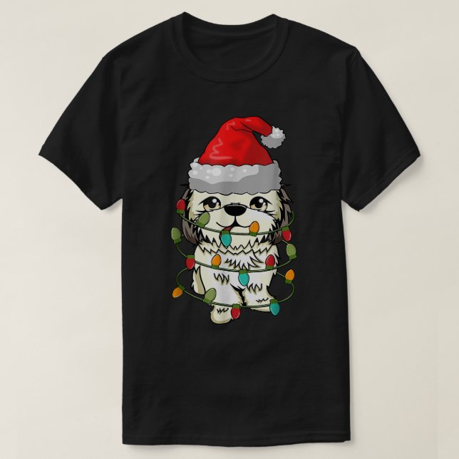 Shitzu Dog Ugly Christmas Sweater Xmas Tree Lights (Design Front)