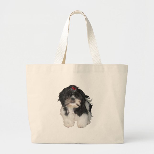 Shitzu Shih Tzu Puppy Dogs Large Tote Bag (Front)