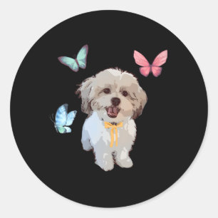Shitzu With Butterflies Classic Round Sticker