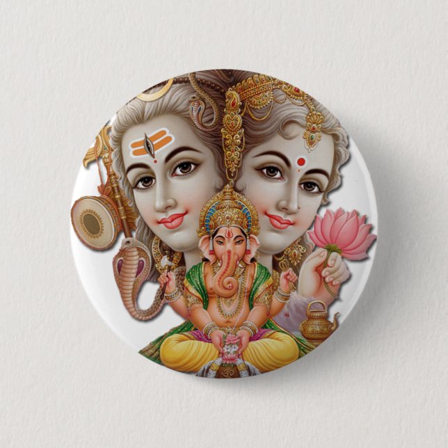 Shiva and family 6 cm round badge (Front)