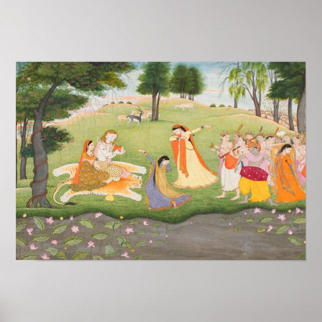 Shiva and Parvati Miniature Painting Poster (Front)