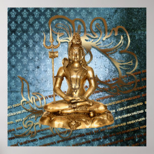 Shiva - blue, damask, poster