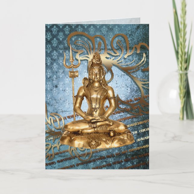 Shiva gold, blue, damask Greeting Card Notecard (Front)
