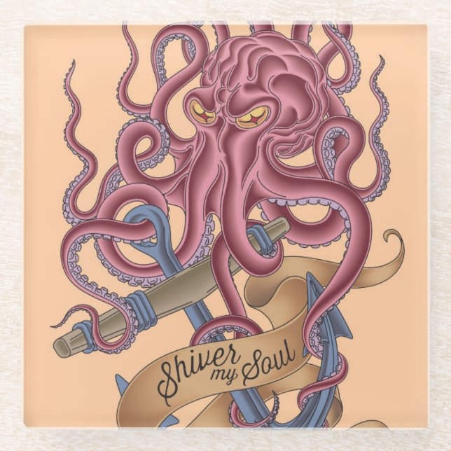 Shiver My Soul | Octopus Tatto Glass Coaster (Front)