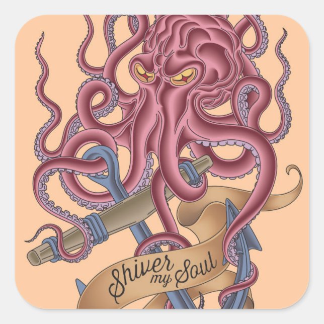 Shiver My Soul | Octopus Tatto Square Sticker (Front)