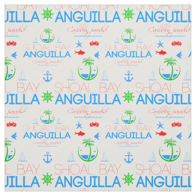 Shoal Bay, Anguilla Colour Text And Images Pattern Fabric (Swatch)