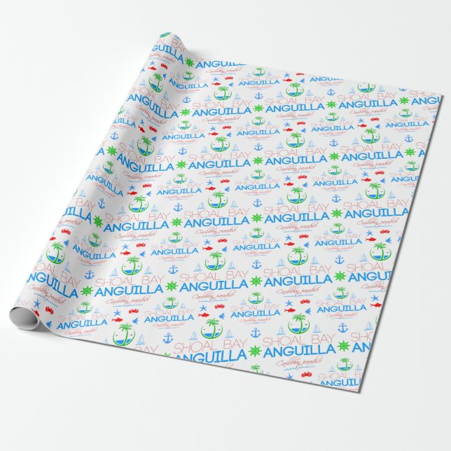 Shoal Bay, Anguilla Colour Text And Images Pattern Wrapping Paper (Unrolled)
