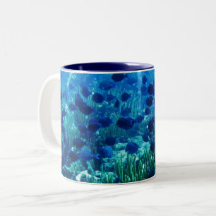 Shoal of Blue Discus Fish Two-Tone Coffee Mug