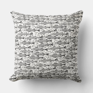Shoal of Fish Pattern - Black on White Cushion