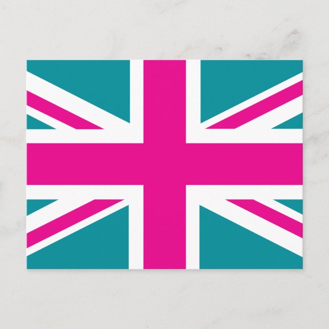 Shock Pink Union Jack British(UK) Flag Postcard (Front)