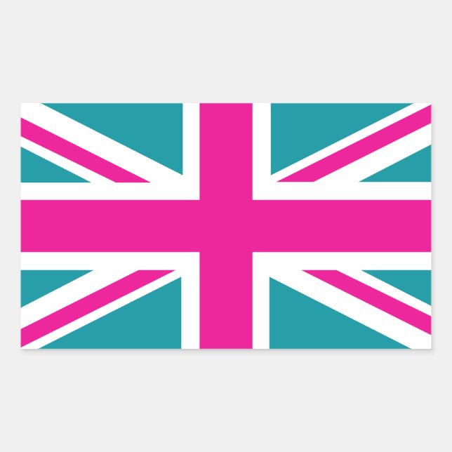 Shock Pink Union Jack British(UK) Flag Rectangular Sticker (Front)