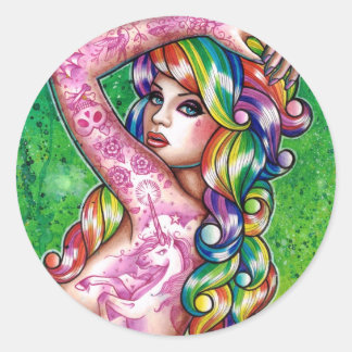 Shock Tart Rainbow Pin Up Girl Classic Round Sticker