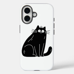 Shocked Black Cat With Big Wide Eyes iPhone 16 Case