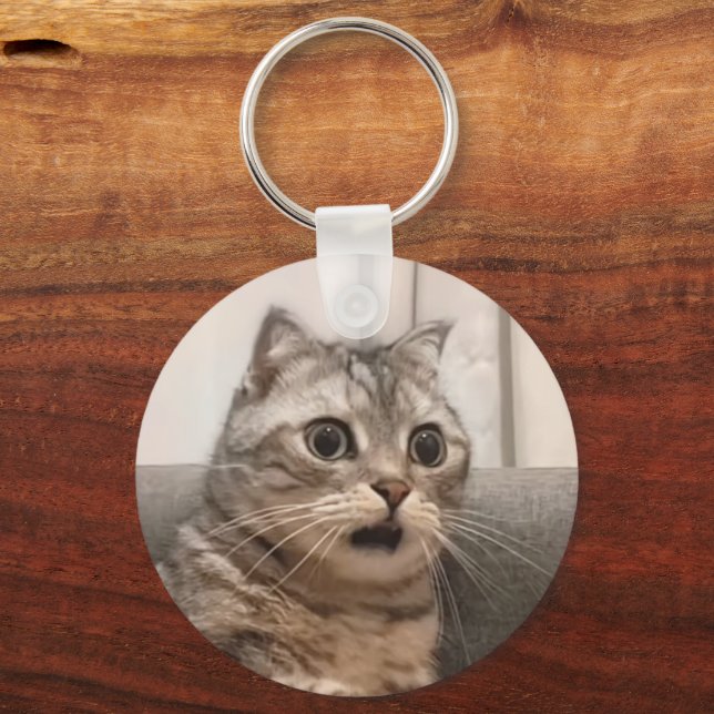 Shocked Cat Meme Double Sided Keychain (Front)